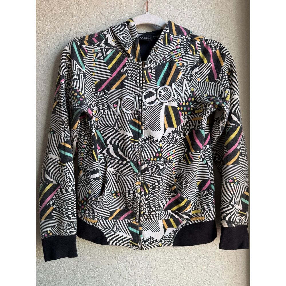 Volcom Jungle Fleece Zip Hoodie Small Geometric Graphic Skate Y2K Style